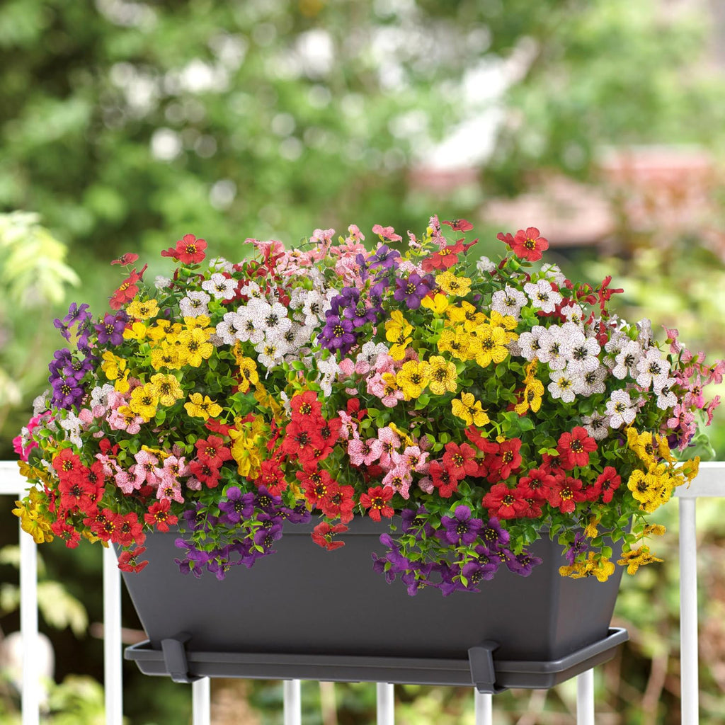 Grunyia 20 Bundles Artificial Flowers for Outdoors, UV Resistant Fake Plants Flowers Greenery Shrubs Plants for Decoration Outside Plants Hanging Planter Home Garden Decor