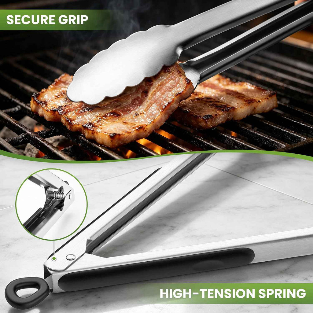 Grill Tongs, 17 Inch Extra Long Stainless Steel BBQ Tongs (17", 1PC) | For Cooking/Serving/Grilling | Heat-Resistant | Dishwasher Safe