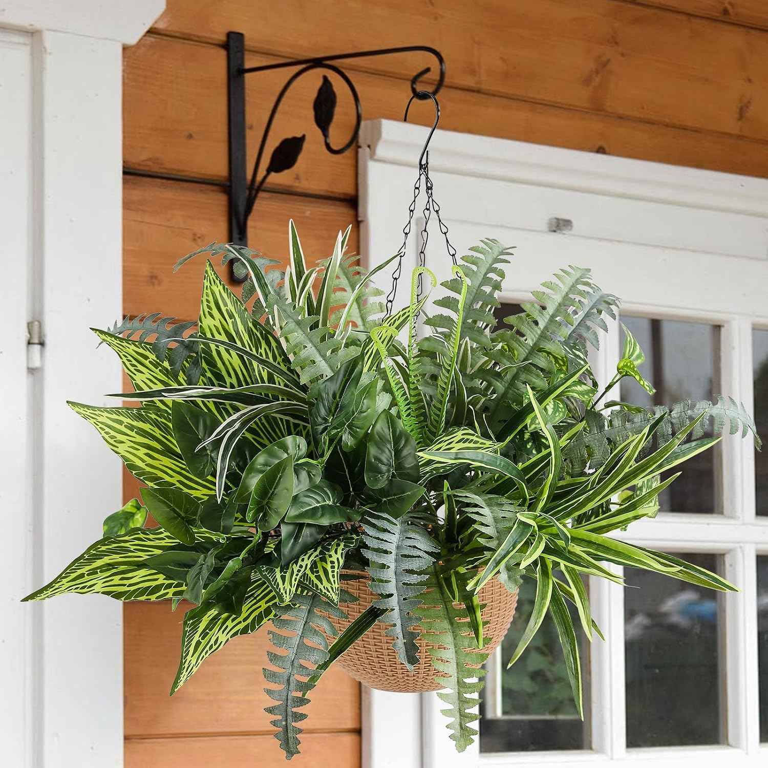 Pertivery 10 Bundles Artificial Plants, UV Resistant Outside Faux Plants Bushes, Large Fake Realistic Plastic Leaves and Stems, for Outdoor Garden, Patio, Yard,Porch Decor (Green)