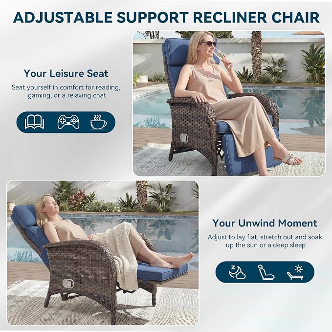3 Pieces Zero Gravity Wicker Patio Recliner Chairs Set of 2 - Image 5