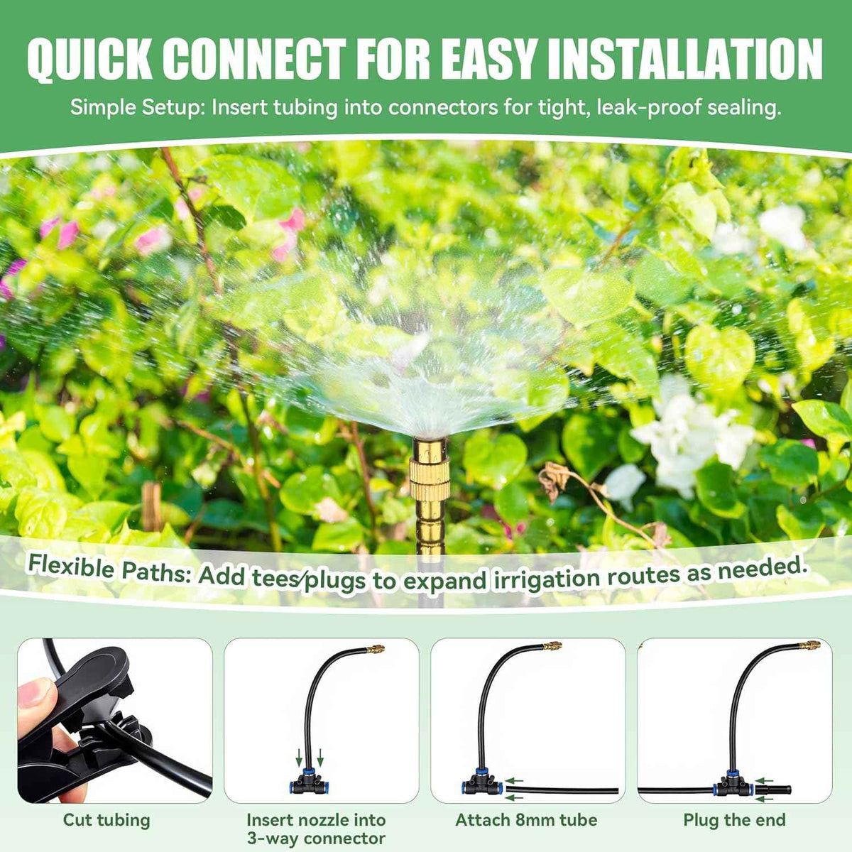 100FT Drip Irrigation Kit System for Garden 360° Adjustable Garden Sprinklers for Yard Watering System with 18 Nozzles Raised Bed Greenhouse Plant Watering Devices Misting System