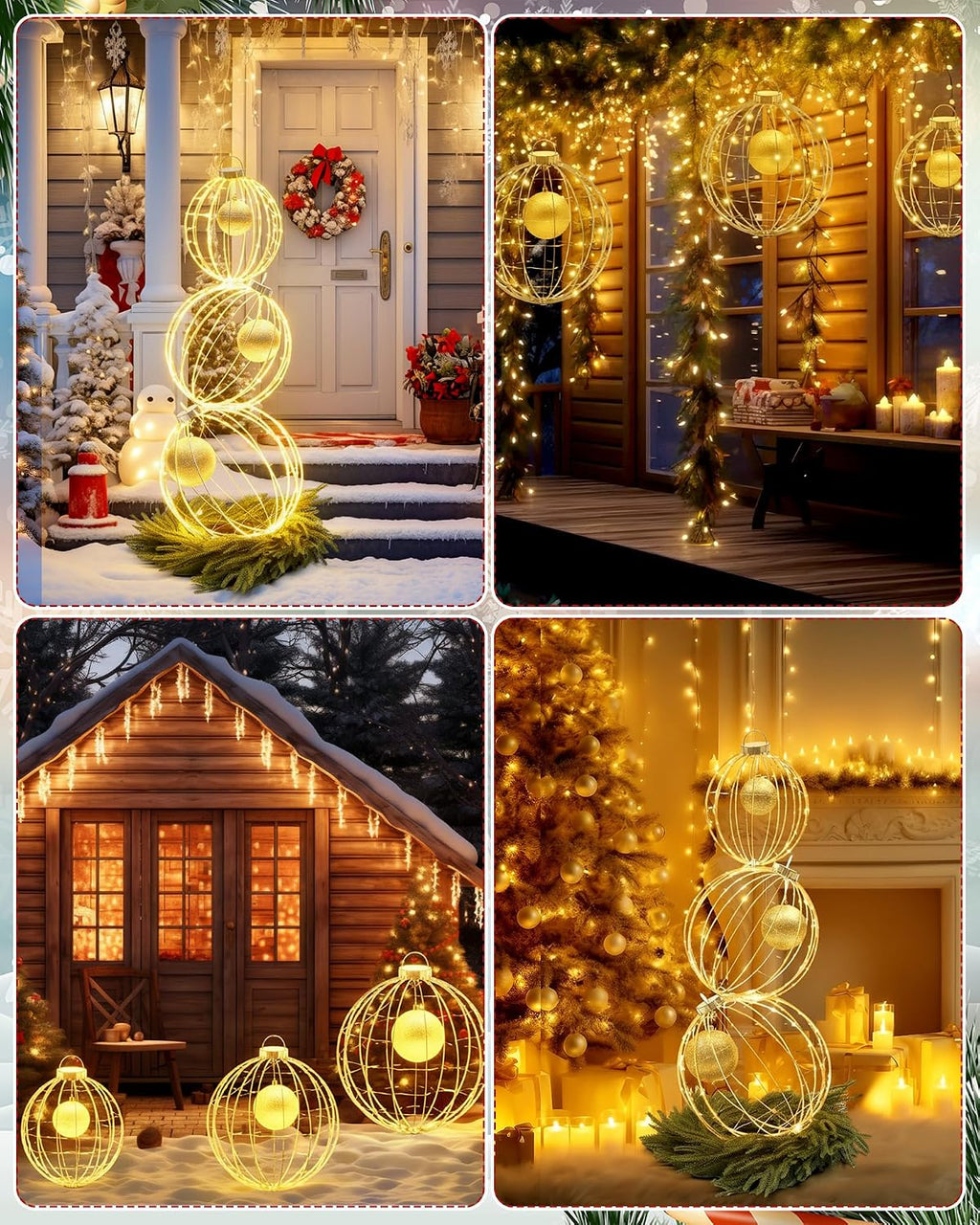 Lineshading Set of 3 Christmas LED Light Balls Outdoor Decorations, Hanging Christmas Front Door Yard Twinkle Ornaments Set Sphere Light Decorations for Xmas Holiday Garden Patio Outside Decor, Warm