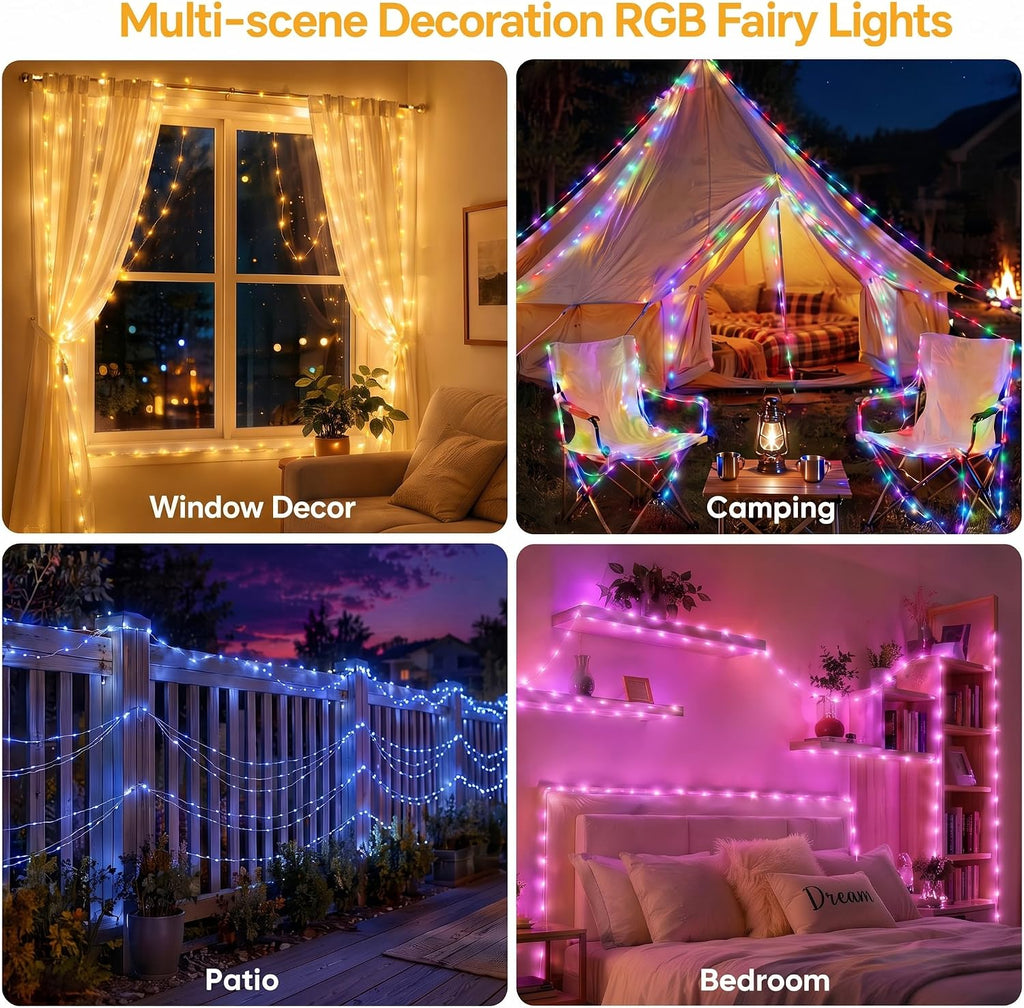OMIKA 66FT Ultra-Thin LED Rope Lights for Outside, 24 RGB Colors +Warm White String Lights, 200 LED Permanent Outdoor Christmas Lights Waterproof Fairy Lights Plug in for Indoor Bedroom House Decor