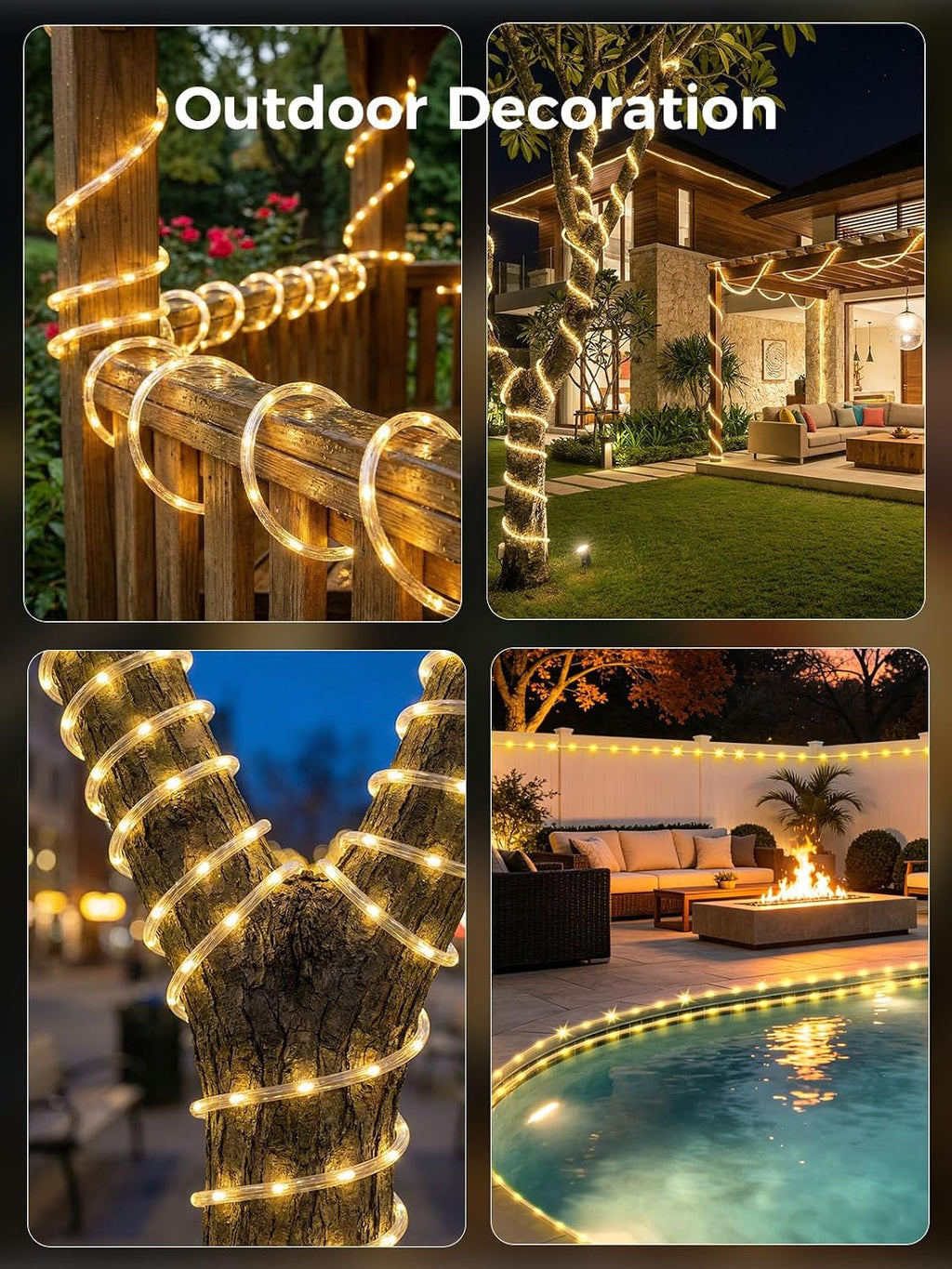 33FT 100LEDs Connectable Rope Lights Plug in,Warm White | Rope Lights for Outside,Waterproof 8 Modes Remote Tube Light for Indoor Outdoor Christmas Wedding Birthday Patio Porch Garden
