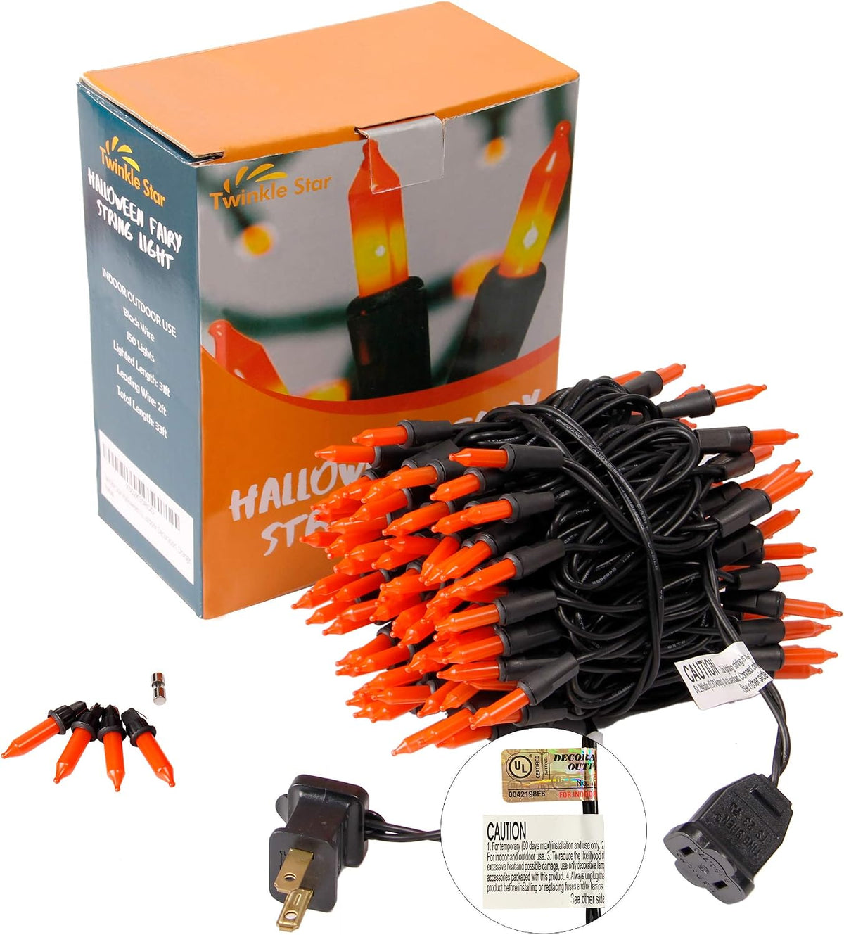 Orange Halloween String Lights, 33FT 150 Count Incandescent Mini Lights | for Halloween Indoor Outdoor, Xmas Tree Patio Holiday Party Home Garden, 120V UL Certified