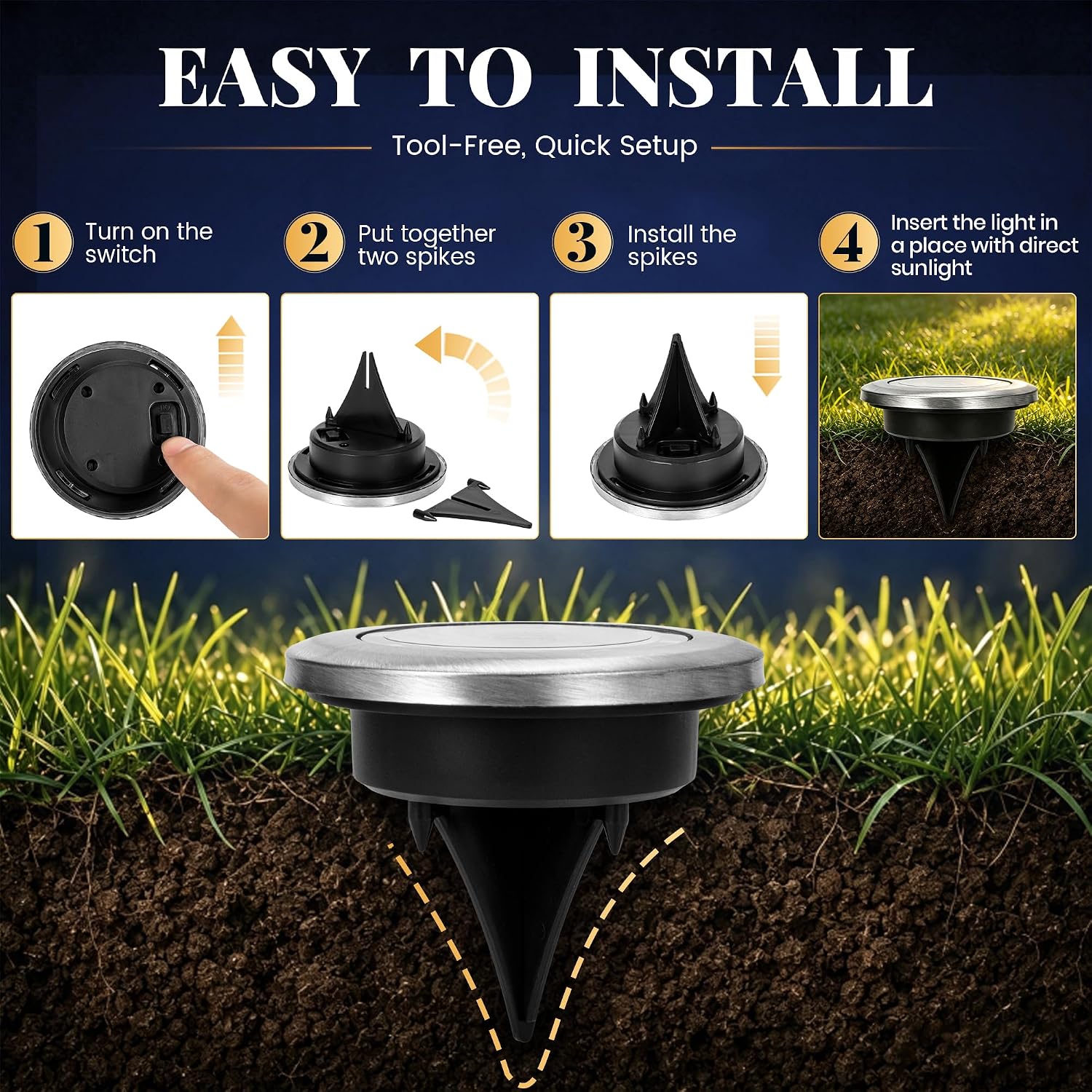 SOLPEX 10 Pack Small Solar Ground Lights, Pathway Lights Warm White | Stainless Steel Solar Powered Walkway Lights Waterproof, Landscape Lighting for Driveway, Garden, Backyard, Patio