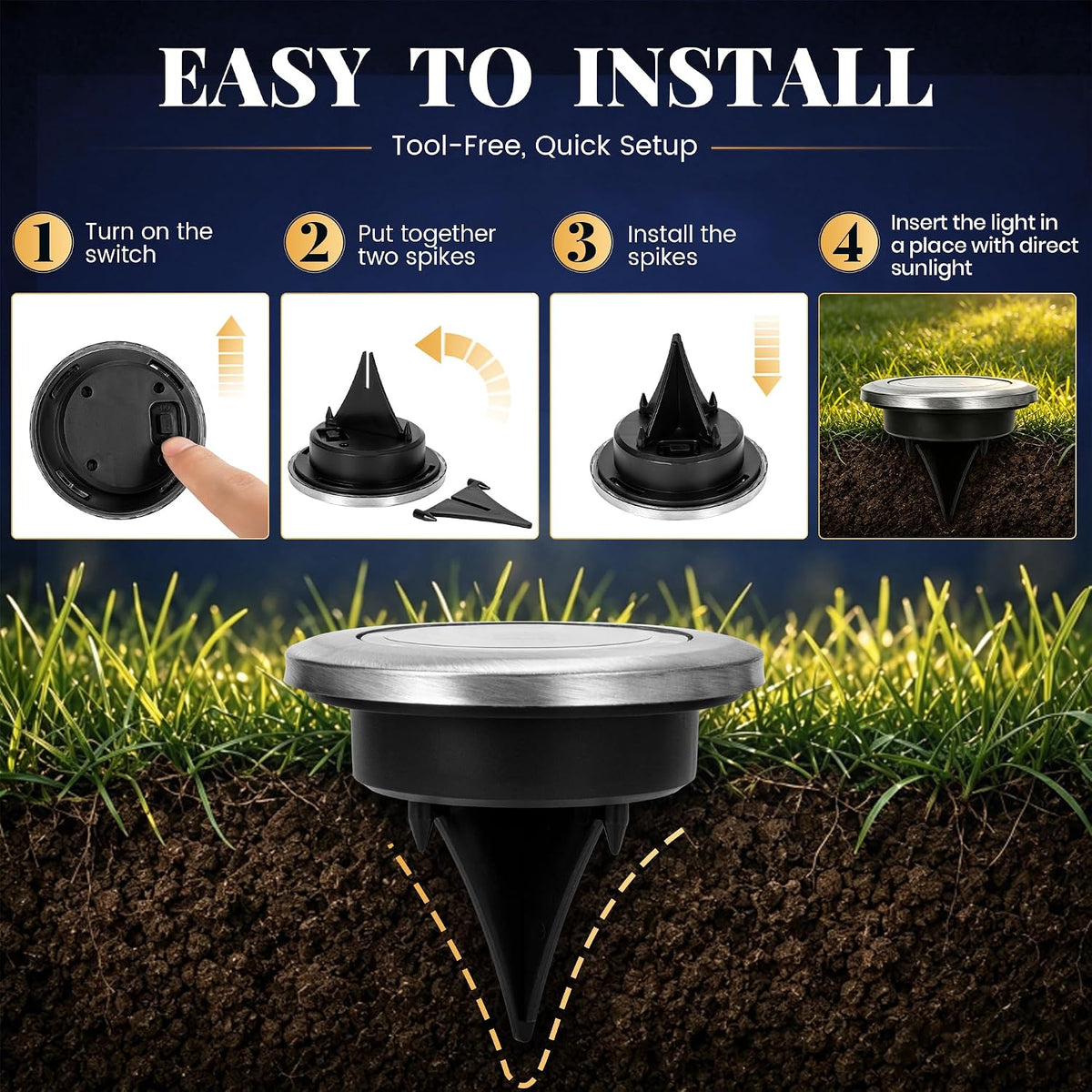 SOLPEX 10 Pack Small Solar Ground Lights, Pathway Lights Cool White | Stainless Steel Solar Powered Walkway Lights Waterproof, Landscape Lighting for Driveway, Garden, Backyard, Patio