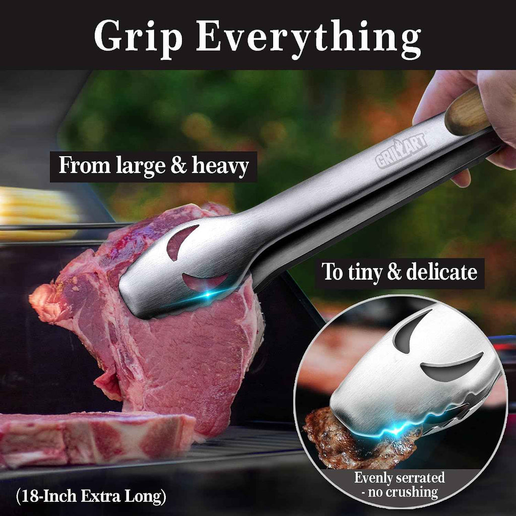 GRILLART BBQ Tools Grill Tools Set -18Inch Grilling Tools BBQ Set - Grill Accessories w/BBQ Tongs, Spatula, Fork, Brush- Stainless Grill Kit Grilling Set - Gift Ideas BBQ Accessories Gifts for Men Dad