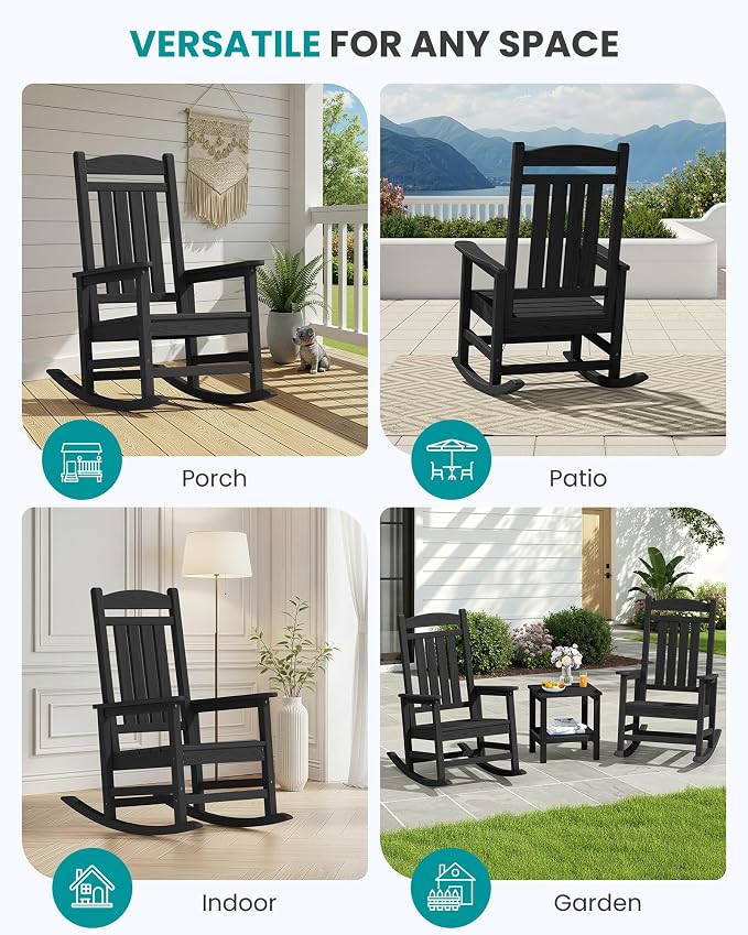 SERWALL HDPE Outdoor Rocking Chair Set of 2, Patio Rocking Chairs, All-Weather - Image 9
