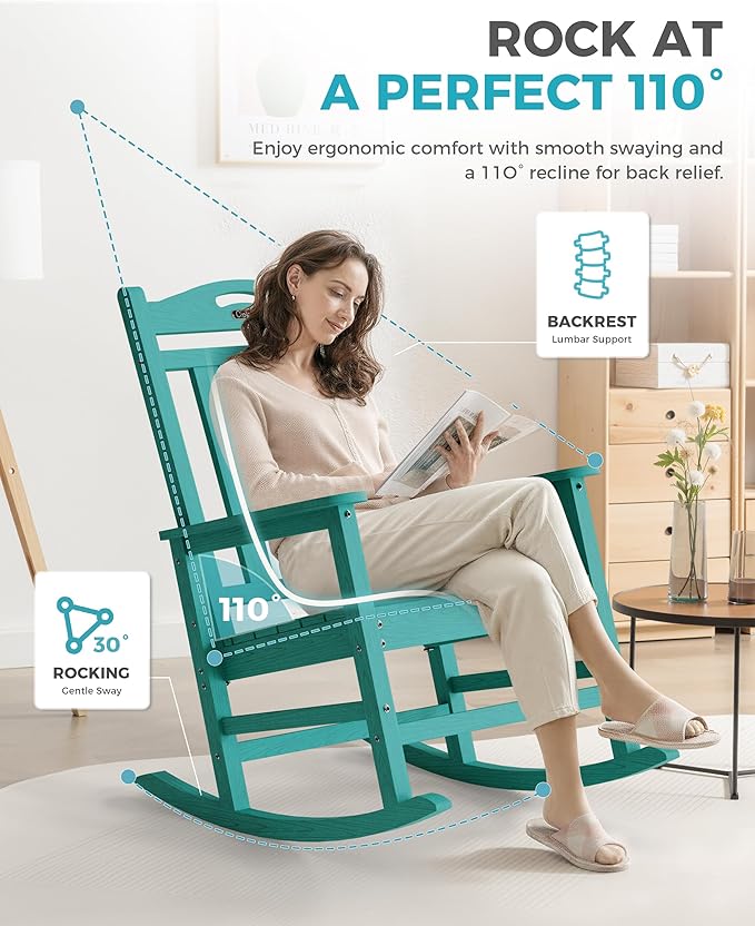Ciokea Oversized Outdoor Rocking Chairs Set of 3, 380lbs Heavy-Duty Large Patio - Image 5