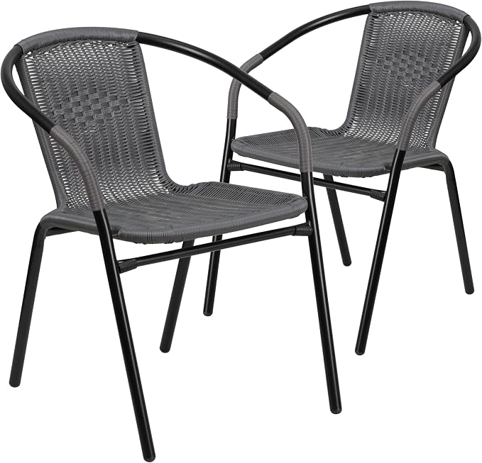 EMMA + OLIVER Set of 2 Modern Rattan Indoor/Outdoor Stack Chairs, Stacking - Image 3