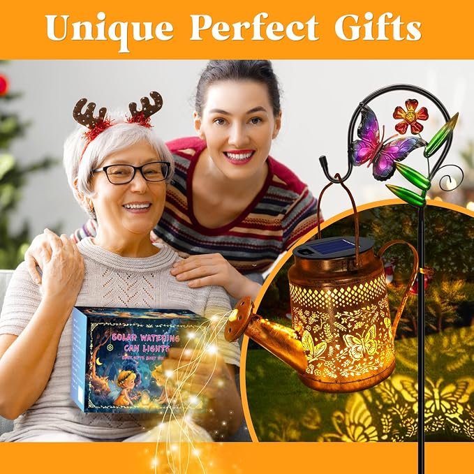 Solar Powered Butterfly Watering Can Lights Waterproof Outdoor Garden Decor - Image 3