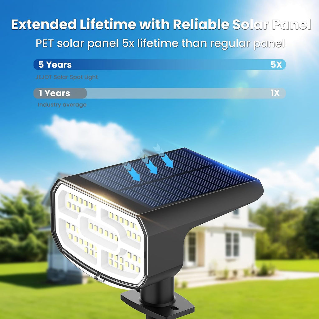 JEJOT Solar Spot Lights Outdoor Waterproof, Solar Spotlights, 4 Pack | 2 Lighting Modes, 120° Adjustable Solar Lights for Yard Garden Lawn Landscape Pathway, Cool White