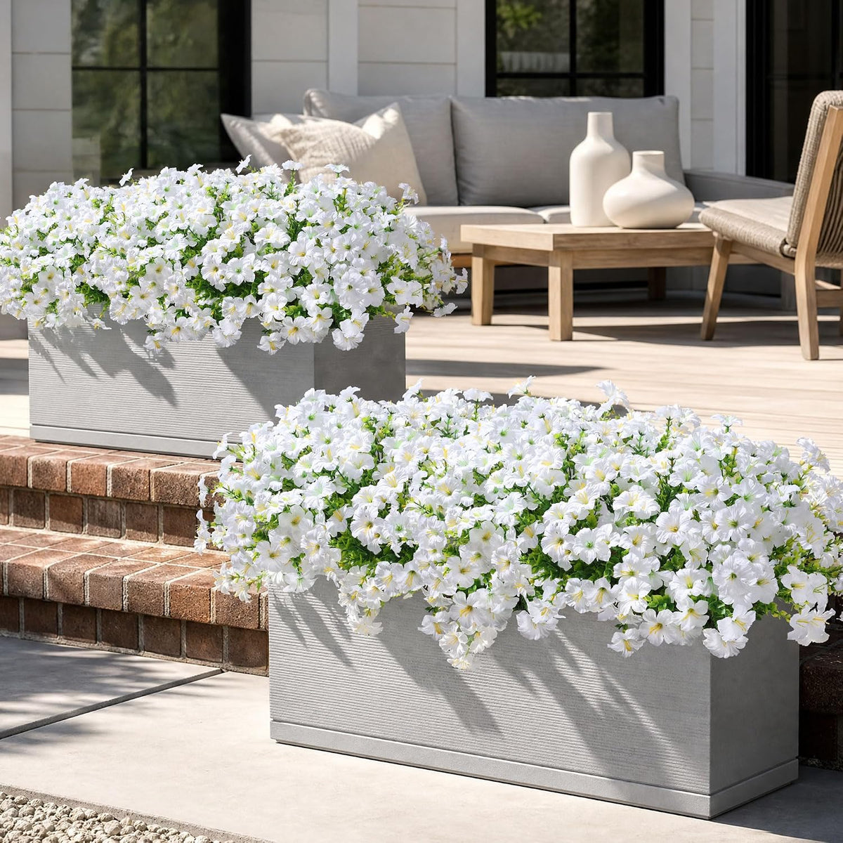20 Bundles Faux Morning Glory Artificial Flowers for Outdoors, White | Fake Plants Silk Flowers, Eucalyptus, Look Real, UV Resistant, Outside Yard Gardens Porch Patio Planter Home Urn