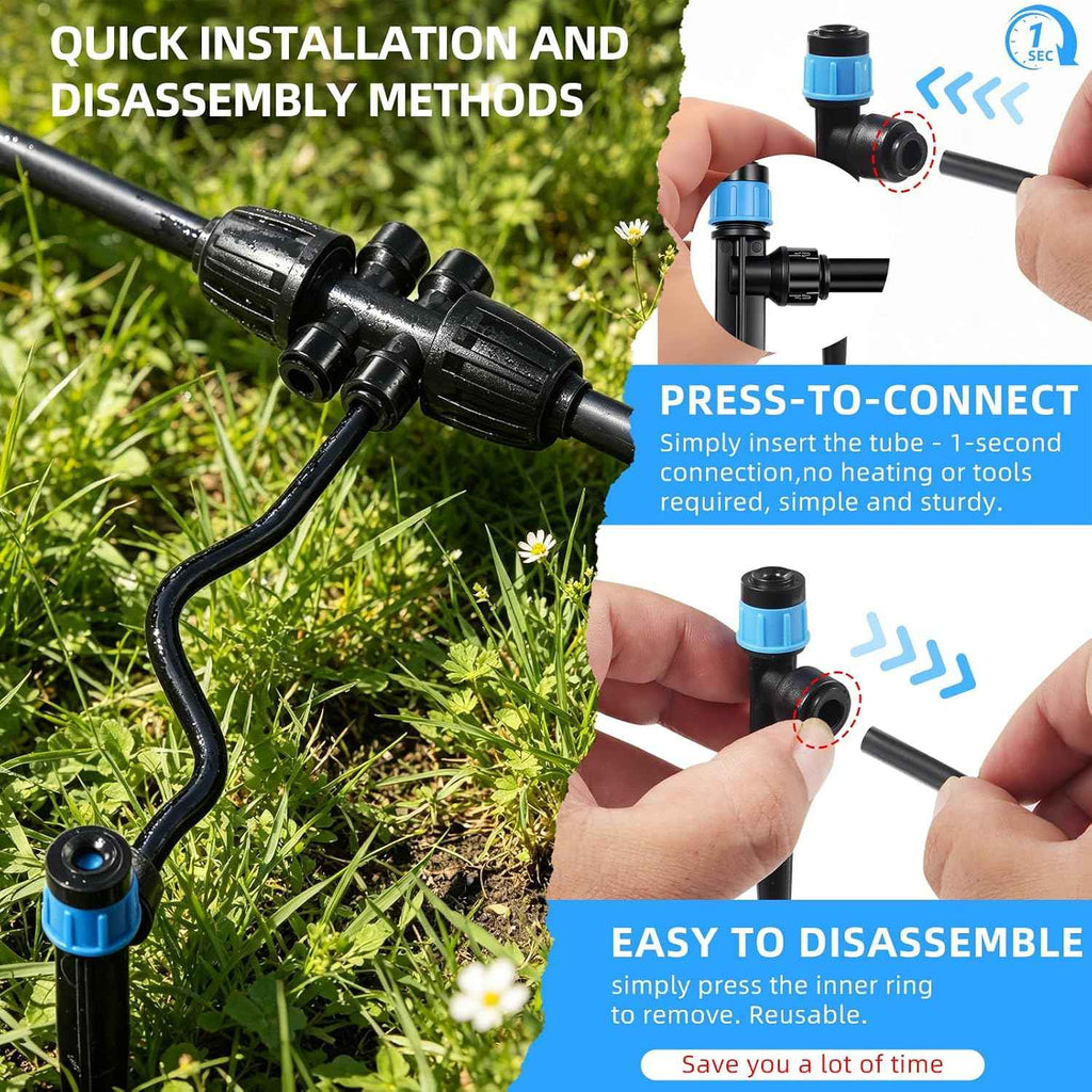 Drip Irrigation System, 106FT Quick Connect Garden Watering | Automatic watering with leak-free push-fit connectors, adjustable drip emitters for gardens, raised beds, greenhouses & lawns