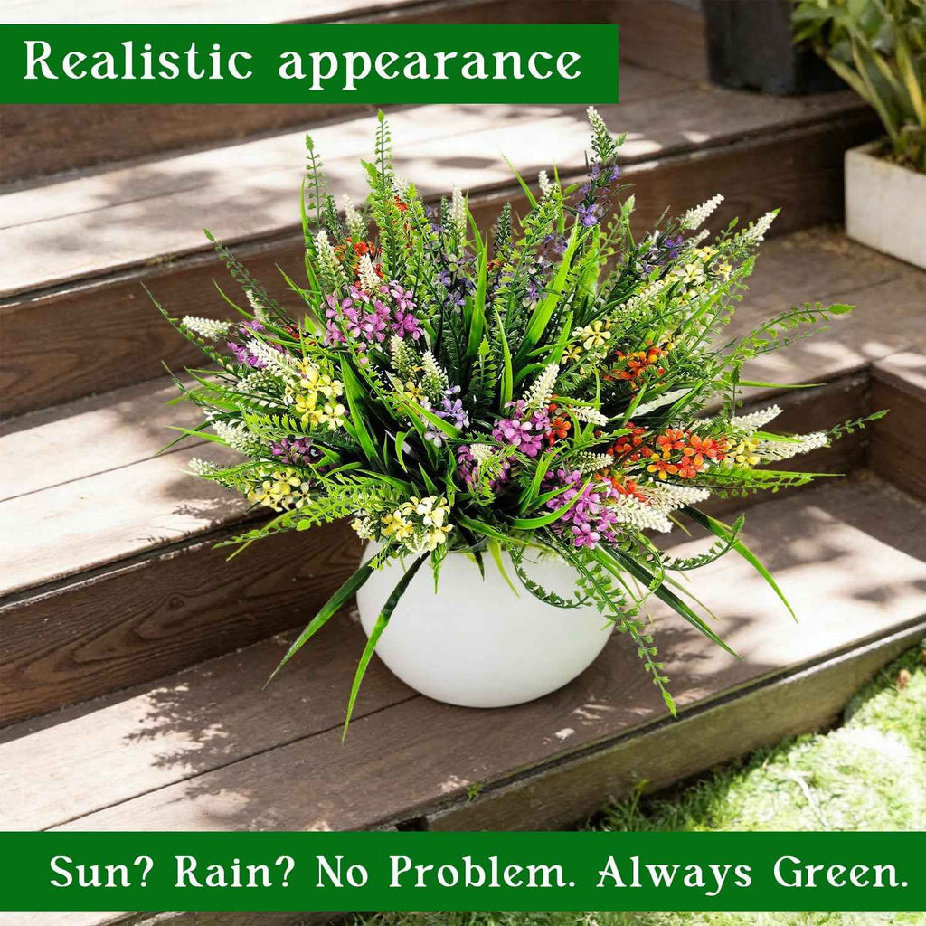 8 Bundles Artificial Flowers for Outdoors Faux Plants Greenery Shrubs UV Resistant for Porch Balcony Patio Garden Home Decor