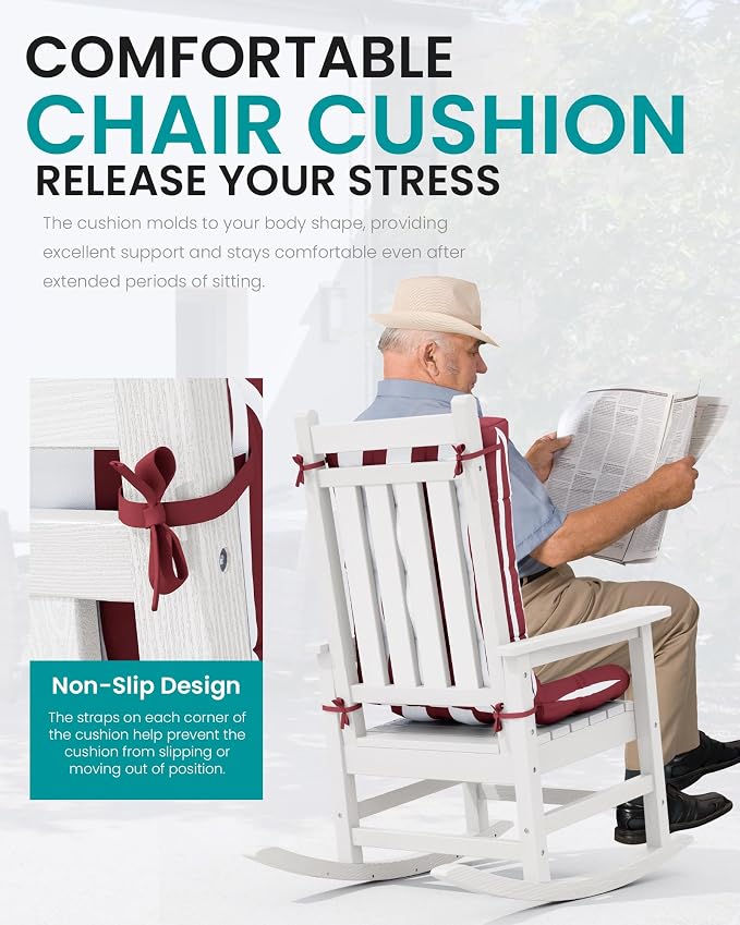 SERWALL HDPE Outdoor Rocking Chair Cushion Set of 2, Memory Foam Cushion Red - Image 4
