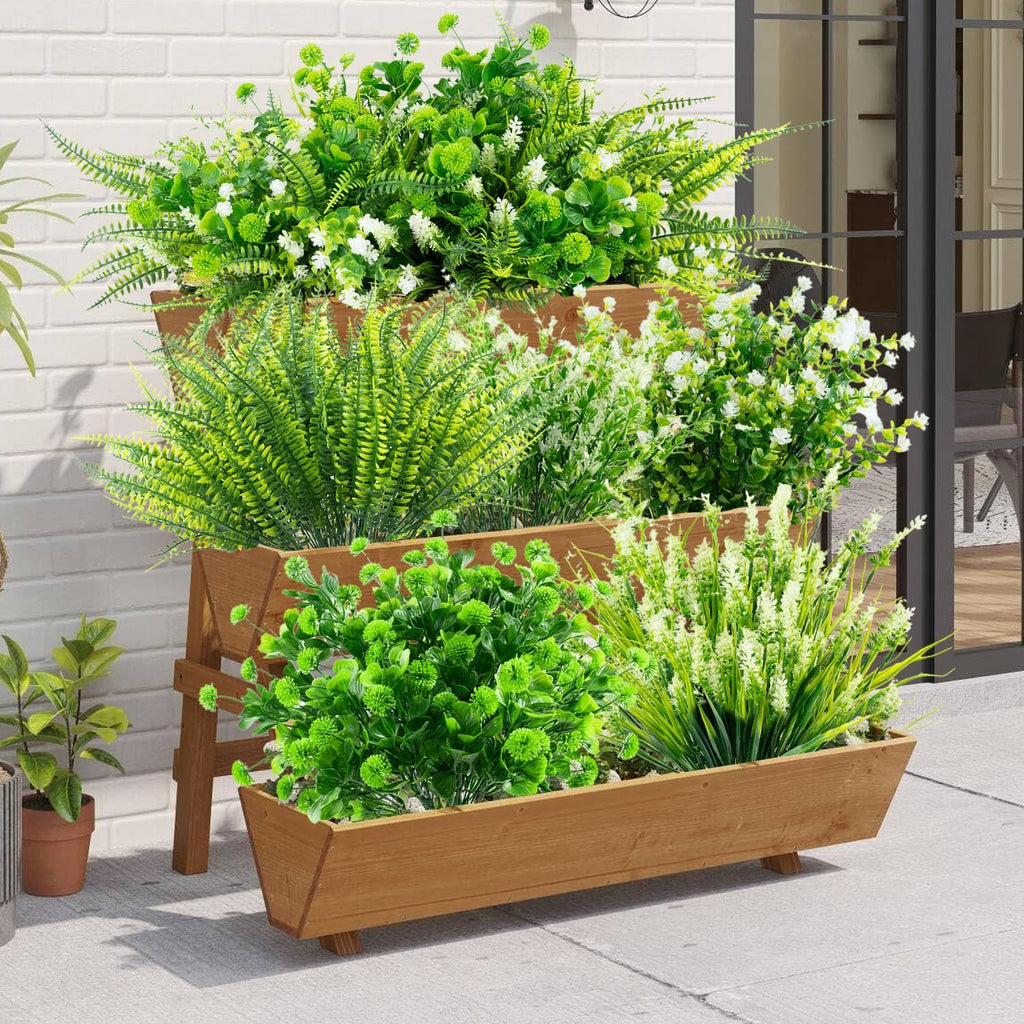 14 Bundles 5 Styles Fake Plants UV Resistant Artificial Outdoor Plant Boston Fern Lavender Plastic Flowers Greenery Shrubs for Outside Front Porch Balcony Patio Garden Home Decor