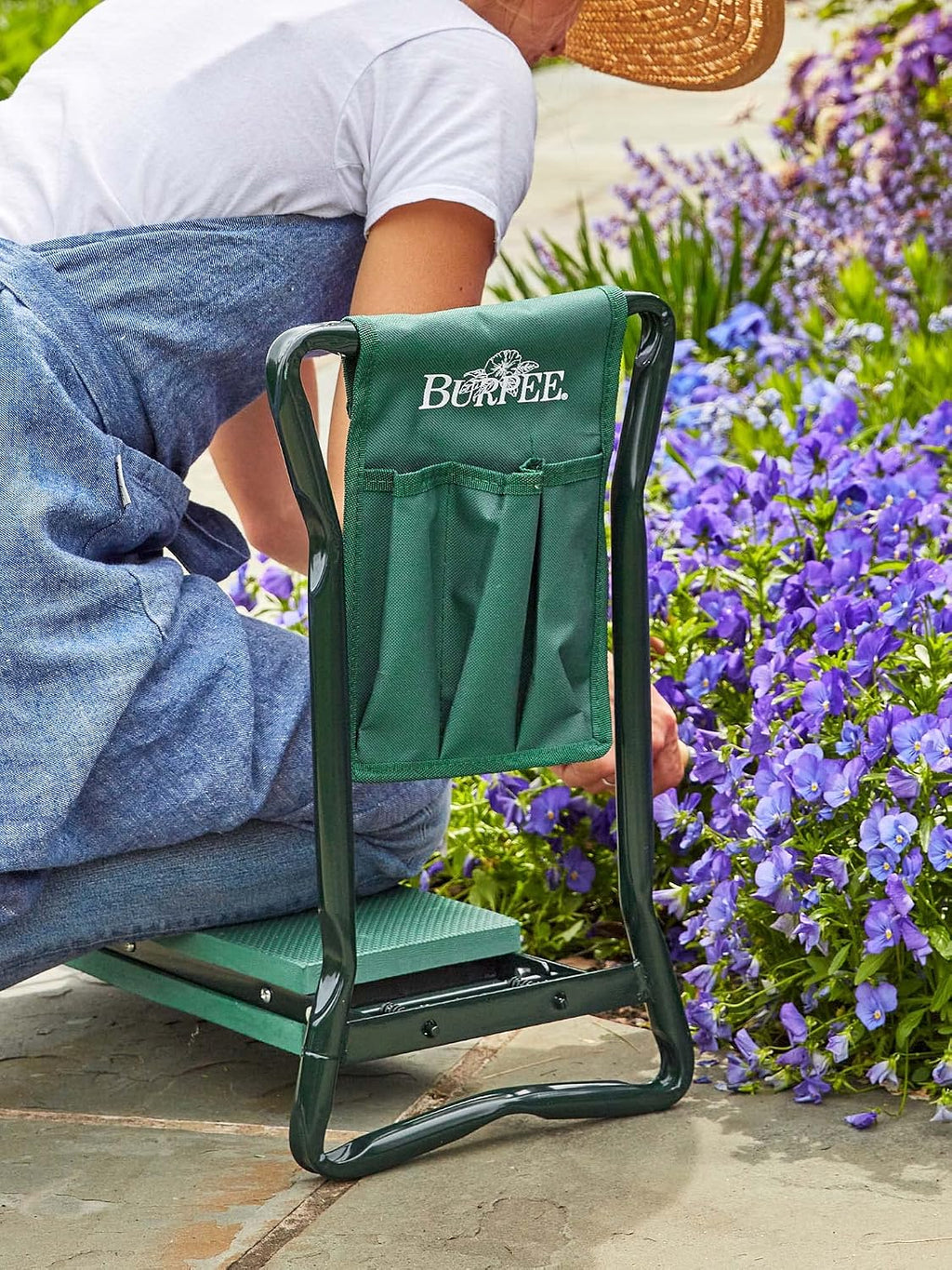Burpee Multi-Function Garden Kneeler Seat with Padded Cushion and Detachable Tool Bag, Versatile Garden Stool with Foldable Frame, Ideal for Outdoor Gardening Enthusiasts (Green)