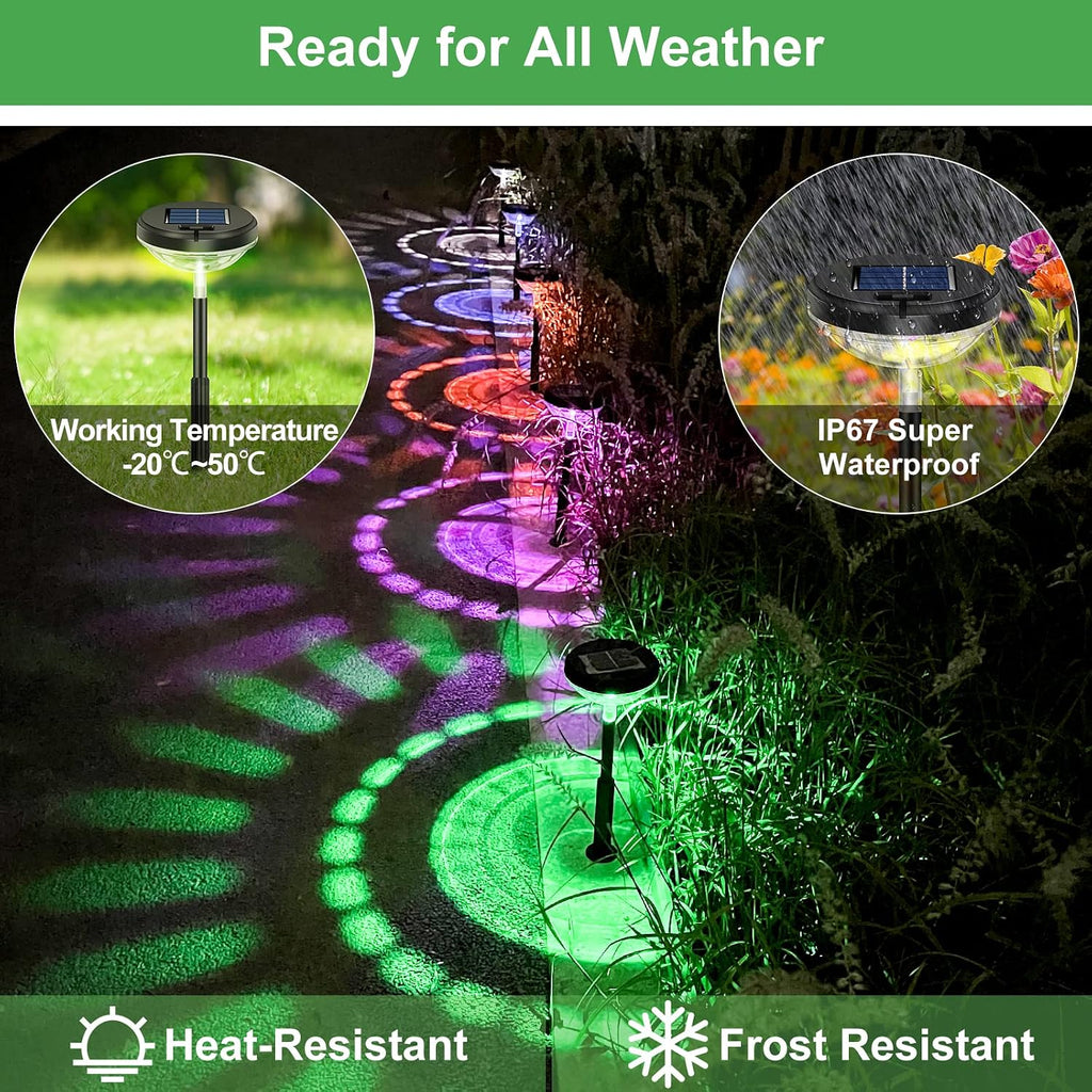 Bright Solar Pathway Lights 6 Pack,Color Changing+Warm White LED Solar Lights Outdoor,IP67 Waterproof Solar Path Lights,Solar Powered Garden Lights for Walkway Yard Backyard Lawn Landscape Decor