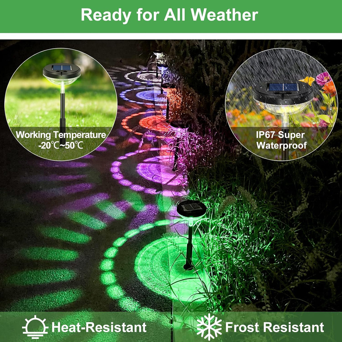 Bright Solar Pathway Lights 6 Pack,Color Changing+Warm White LED Solar Lights Outdoor,IP67 Waterproof Solar Path Lights,Solar Powered Garden Lights for Walkway Yard Backyard Lawn Landscape Decor