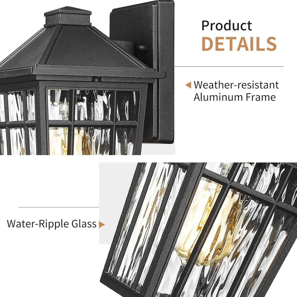 Darkaway Outdoor Wall Lights for House, Exterior Lighting Fixtures Wall Mount Porch Lights Waterproof Outdoor Sconce Lights with Water Ripple Glass for Patio Hallway Garage