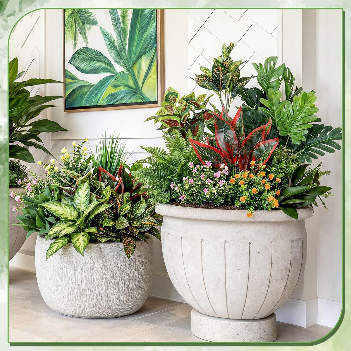 Hoteam 30 Bundles Outdoor Artificial Plants Faux Bushes Plastic Fake Greenery Stems Shrubs UV Resistant for Indoor Outside Hanging Plants Front Porch Home Garden Window Box Spring Summer Decor