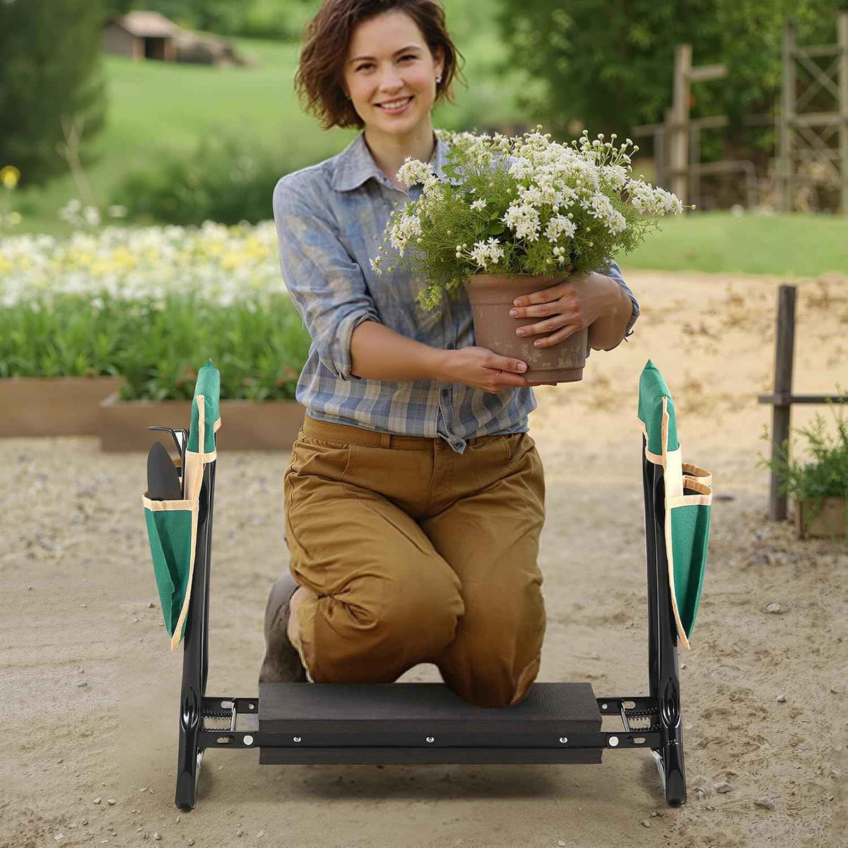 VEVOR Garden Kneeler and Seat Heavy Duty, Kneeling Bench for Gardening | Garden Stool with 8'' EVA Kneeling Pad and 2 Tool Bags, Garden Chair, Relieve Knee & Back Pain, Great Gifts for Seniors