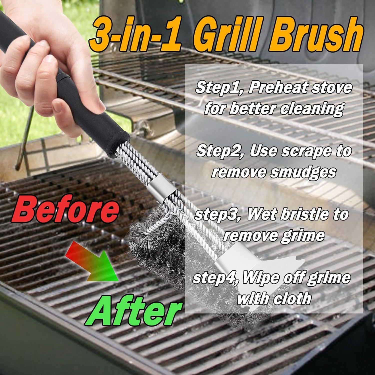 Leonyo Metal Barbecue Grilling Tools for Outdoor Grill Set of 6 | Stainless Steel 18IN Long Grilling Tools Grilling Accessories with Spatula Tongs Fork Basting/Cleaning Brushs