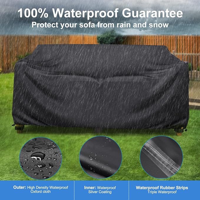 Heavy Duty Patio Sofa Cover Waterproof, Mrrihand 3-Seater Outdoor Sofa Loveseat - Image 3