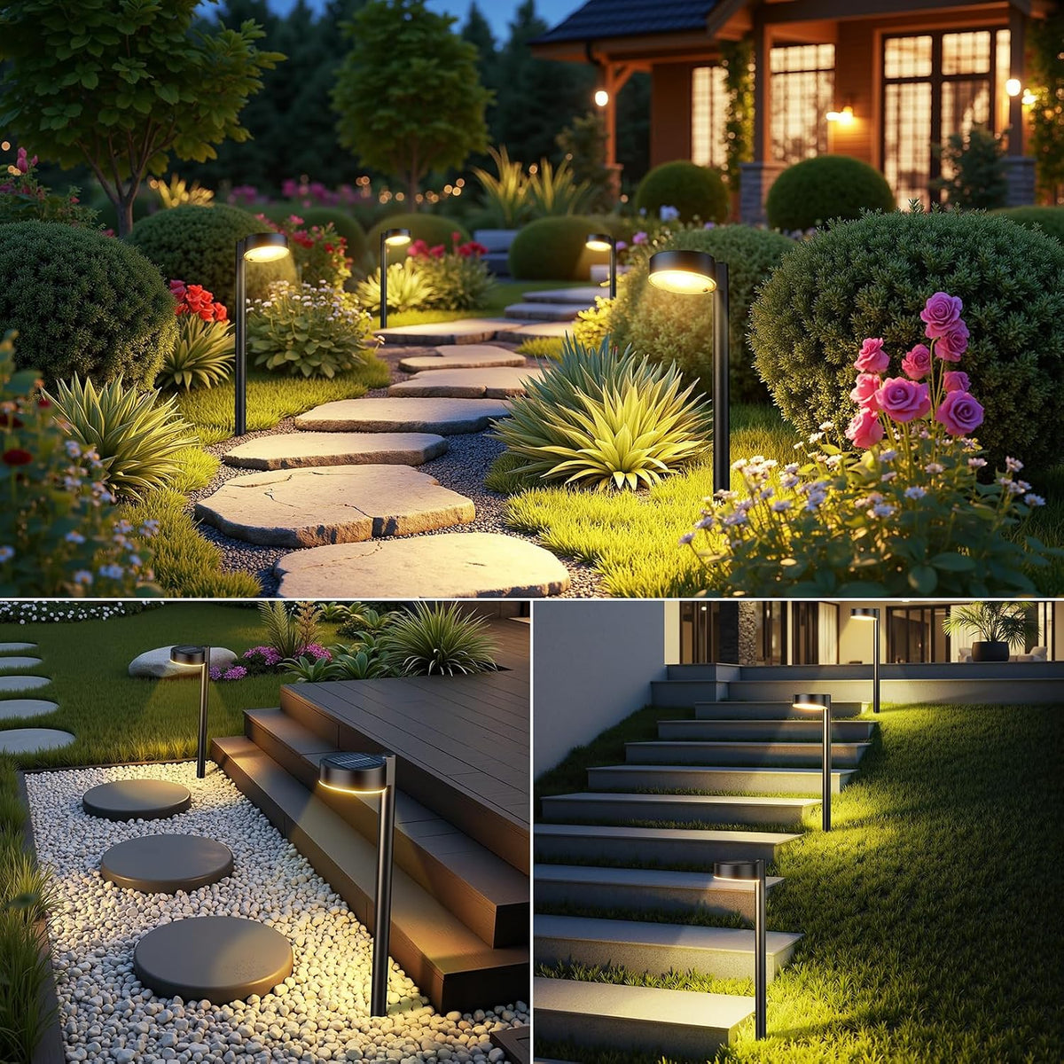 Ahaorigin 8 Pack Solar Pathway Lights Outdoor, 12 Brighter LEDs Solar Lights Outdoor Waterproof, Up to 12 Hrs Modern Path Light for Yard Garden Walkway Driveway Lawn, Warm White
