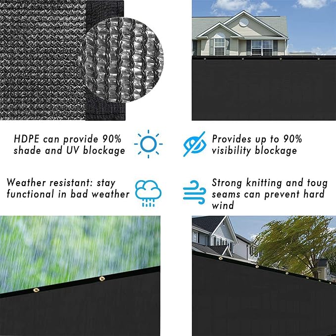UPGRADE Privacy Fence Screen 6'x70' Black Outdoor 90% Visibility Blockage 170 - Image 5