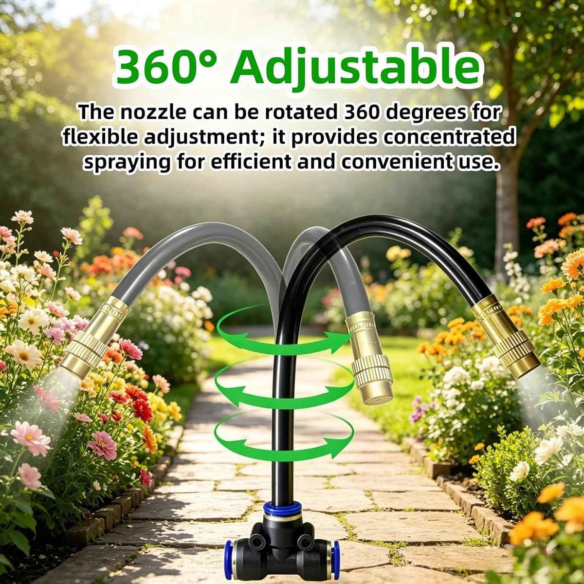 360° Adjustable Drip Irrigation System - Compatible 1/4" Irrigation System, 33FT Garden Watering Atomizing System with 10pcs Nozzles, Greenhouse Accessories for Yard, Lawn, Plants, Garden (33Ft)
