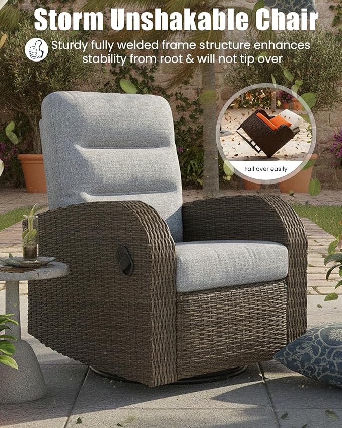 Outdoor Swivel Recliner Chair, All-Weather Wicker Reclining Patio Chair - Image 4