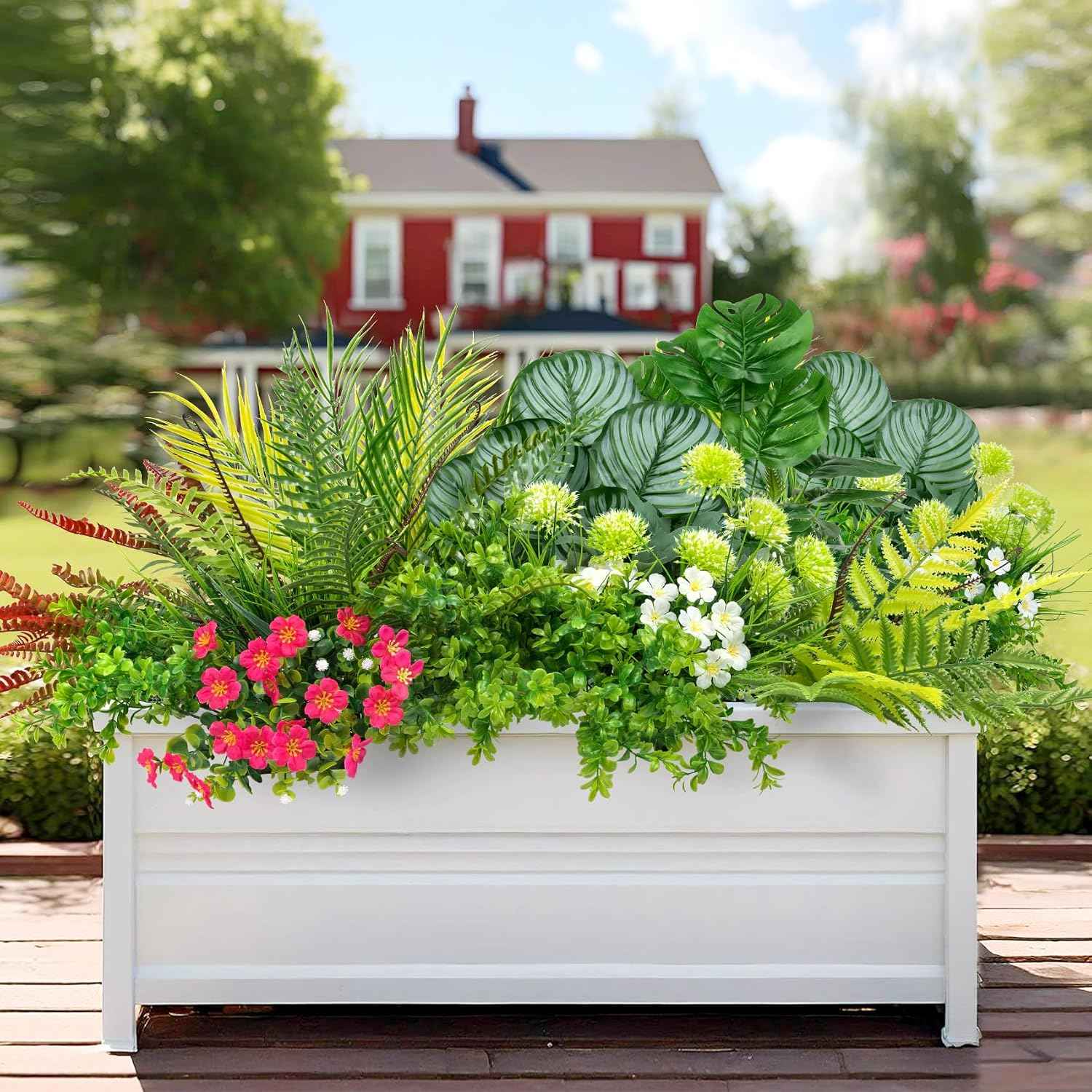 20 Pcs Artificial Plants Outdoor Fake Greenery Stems Plants | UV resistant, realistic boston fern, faux shrubs, plastic plants, indoor outdoor garden porch planter window box home decor
