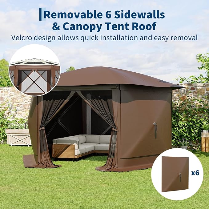 13x13FT 6-Sided Pop Up Gazebo Tent，One-Push Setup Canopy Tent - Image 4