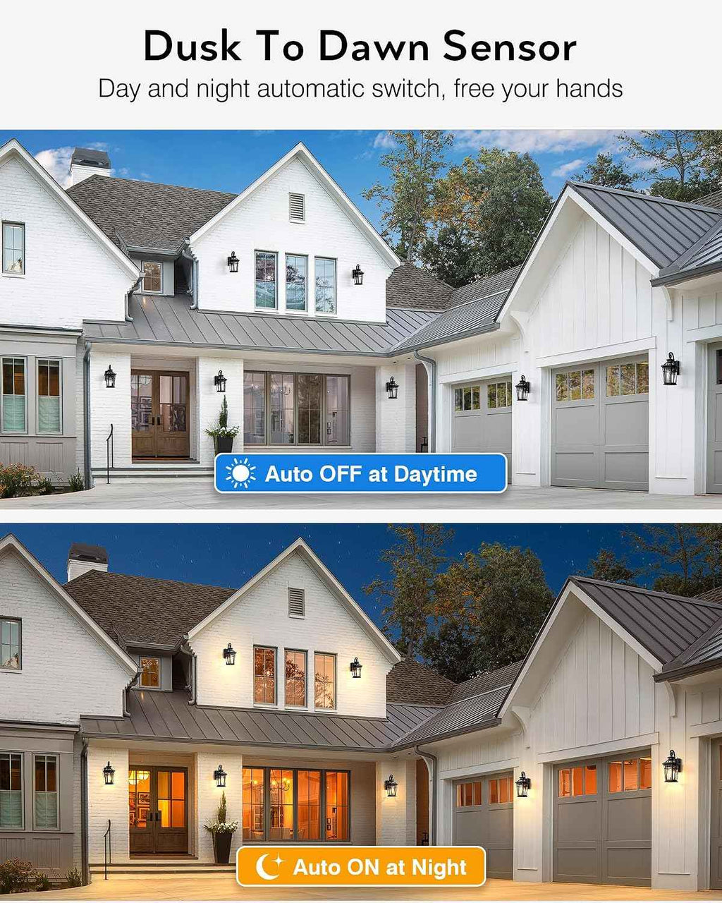 Outdoor Light Fixtures Wall Mount, Black Exterior Sconce Lights Waterproof, Dusk to Dawn Porch Light with Beveled Glass, 100% Aluminum Outdoor Wall Lantern for Garage, Outside Lights for Patio