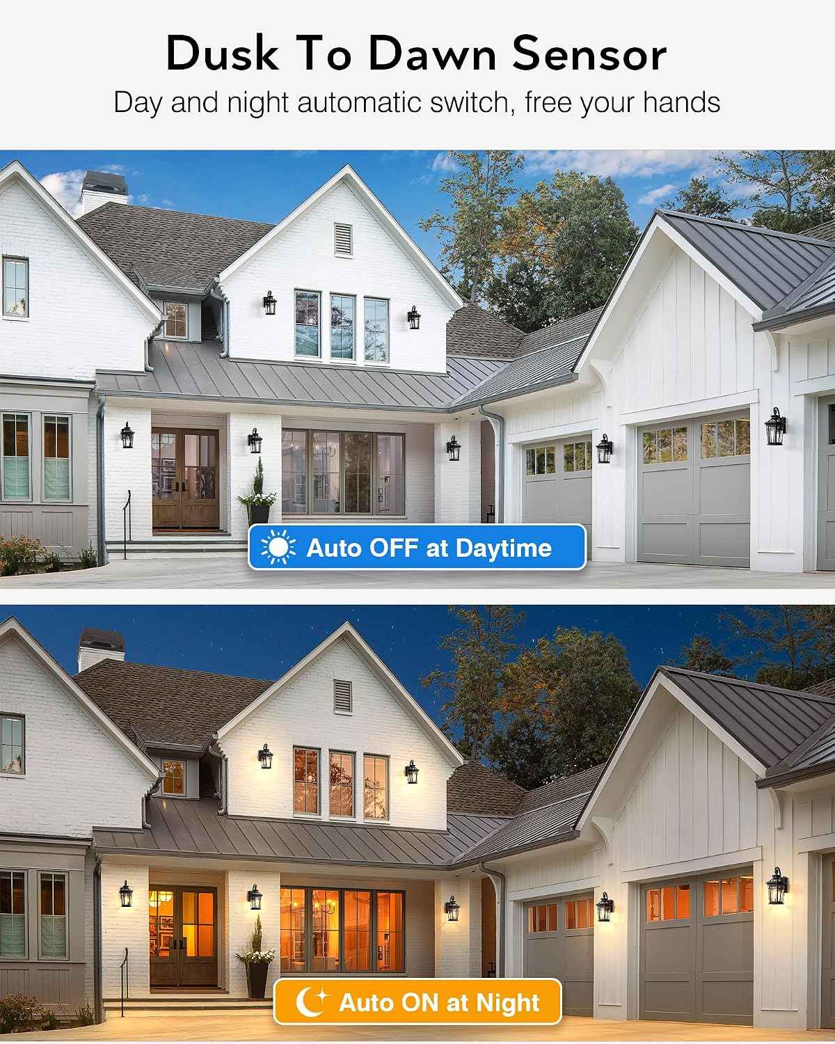 Outdoor Light Fixtures Wall Mount, Black Exterior Sconce Lights Waterproof, Dusk to Dawn Porch Light with Beveled Glass, 100% Aluminum Outdoor Wall Lantern for Garage, Outside Lights for Patio
