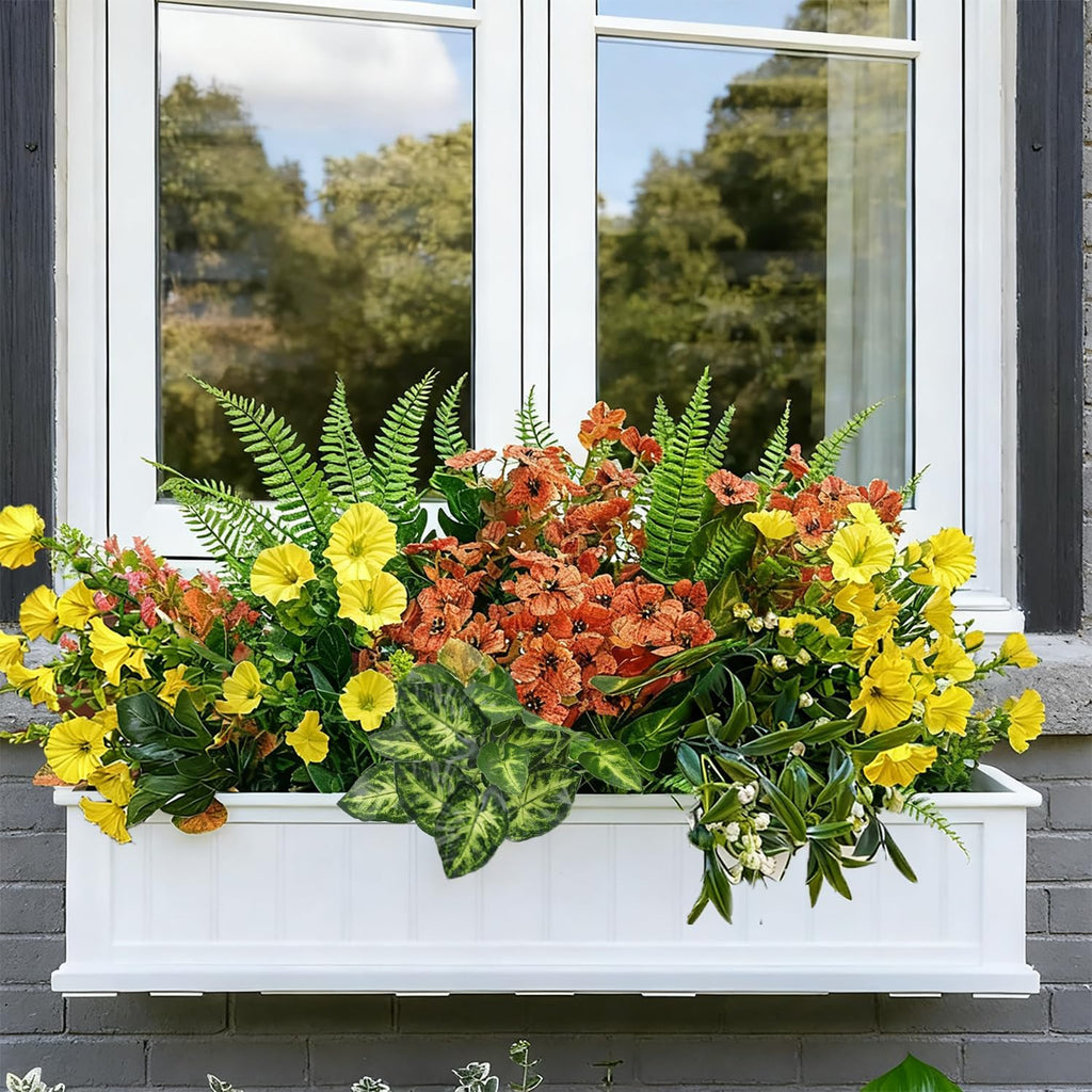 24 Pcs Outdoor Artificial Plants Realistic Artificial Flowers Greenery Stems Faux Plants Bushes for Home Planter Patio Garden Front Porch Yard Decor