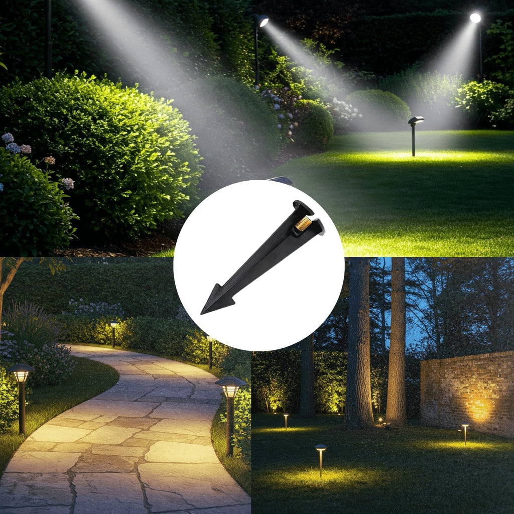 8" Outdoor Light Stake in Black Finish - Support Light Fixture Spikes, Universal Use, Resin Materials, Side Wireway (2 - Large Spike with Brass Wireway)