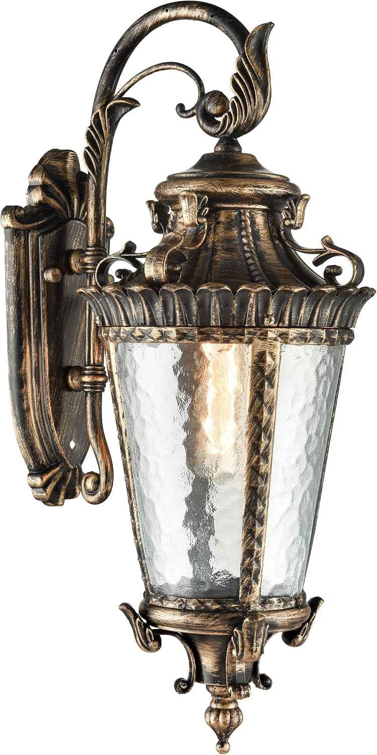 SAMTEEN Vintage Bronze Outdoor Wall Light Fixtures | 21-Inch Exterior Wall Sconce with Water Glass Shade, Waterproof Wall Lantern Aluminium Porch Lights for Garage Yard House