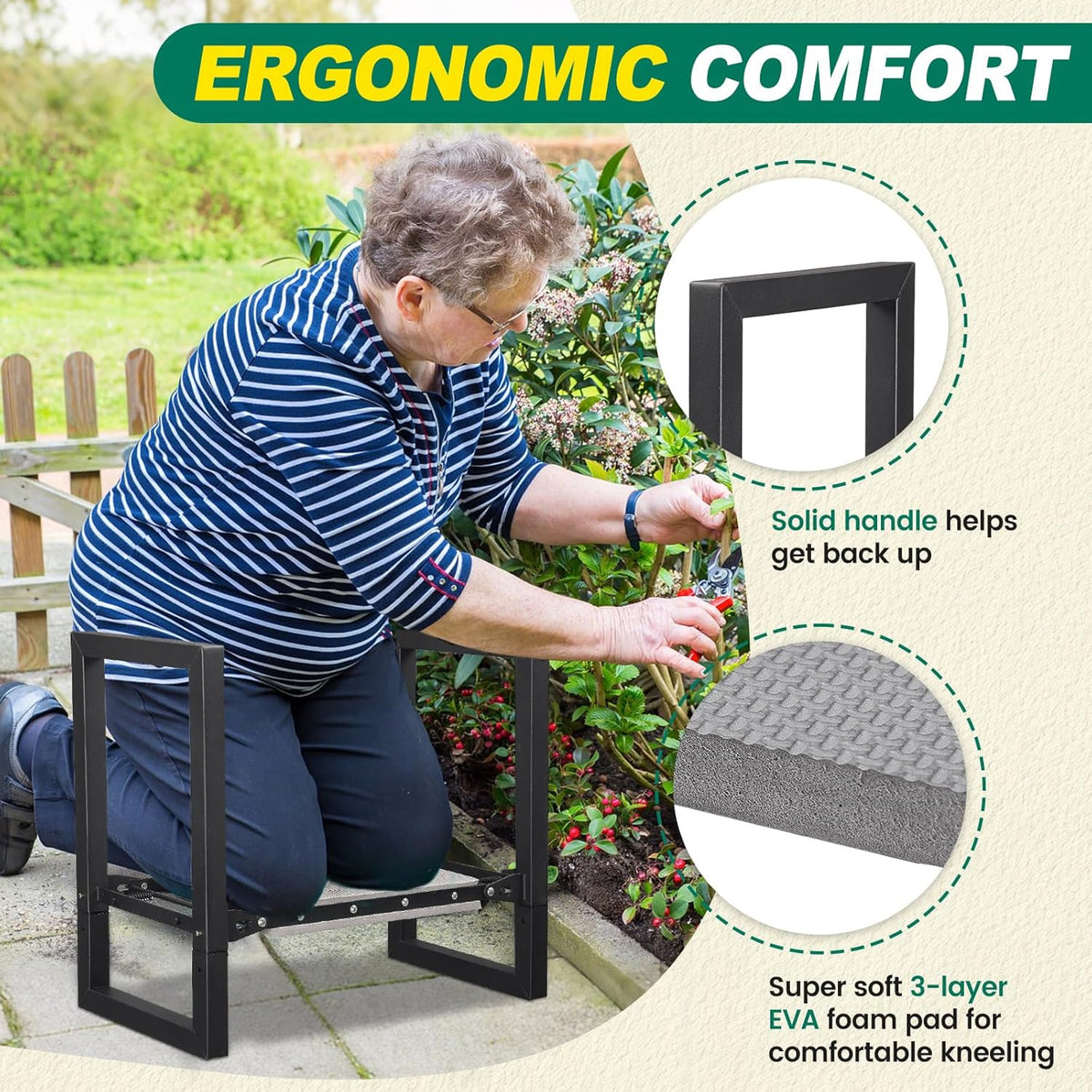 Garden Kneeler and Seat - Heavy Duty Folding Garden Stool with Handles, Stable Kneeling Device Bench Chair Gardening Tools Gifts for Women Men Seniors Gardeners Outdoor Weeding Planting