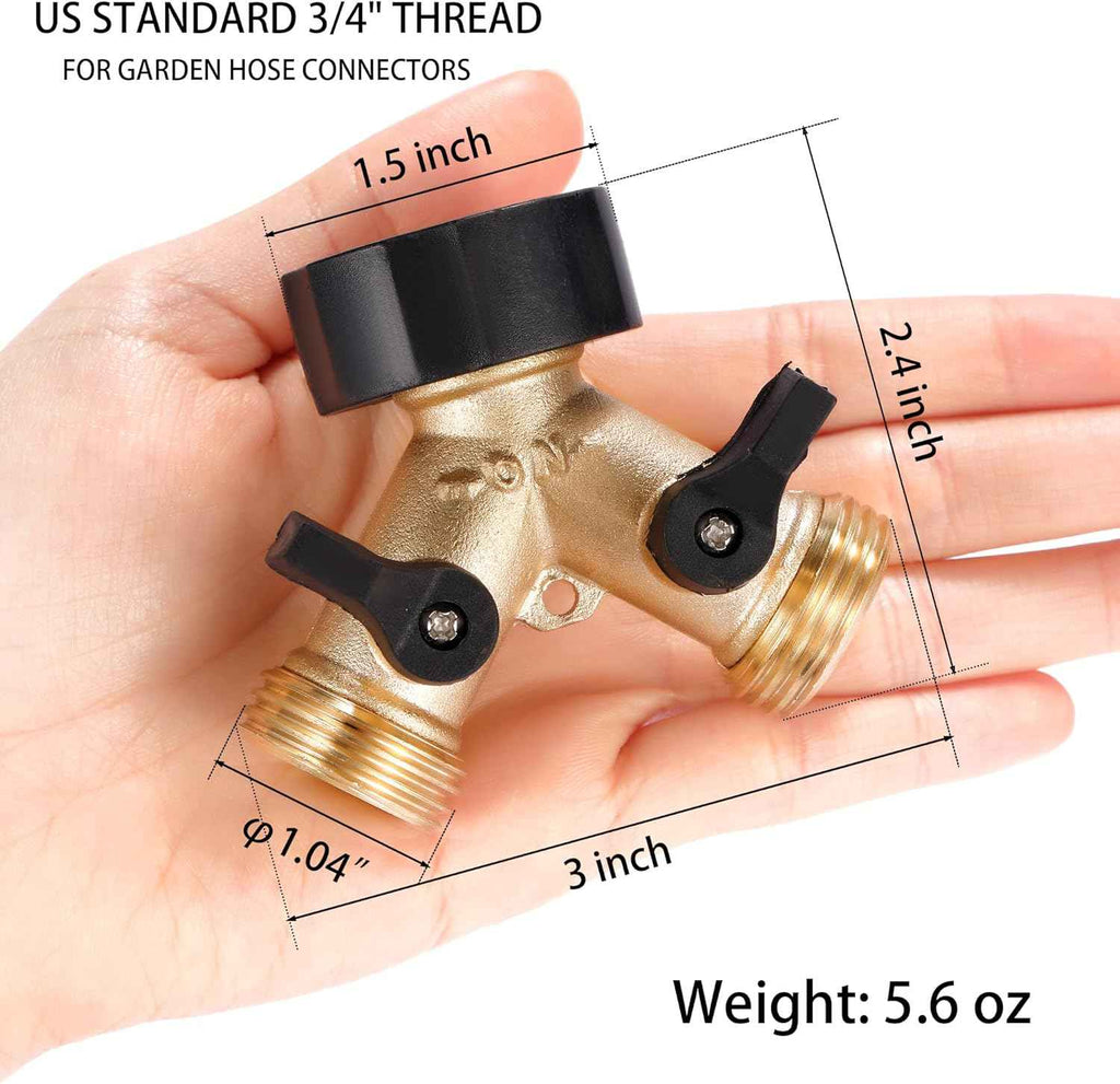 Garden Hose Splitter 2 Way Heavy Duty, Y Connector Brass Garden Hose Adapter, Hose Bib Splitter with 2 Extra Rubber Washers | Brass Garden Hose Adapter Hose Bib Splitter with 4 Extra Rubber Washers