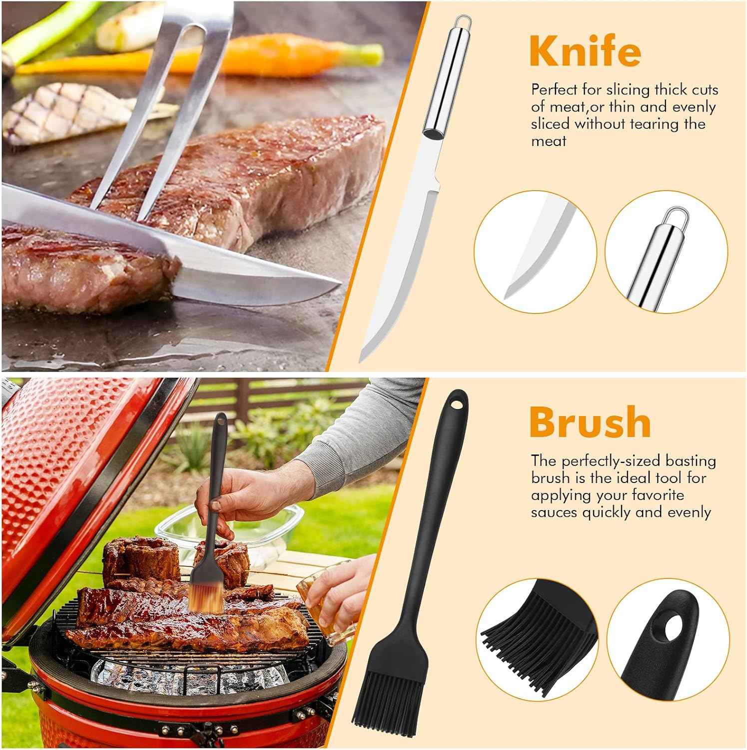 Grill Utensils Set,15 Pcs Stainless Steel BBQ Accessories Set, Portable Professional Grill Tool, Perfect Grill Kit Gift for Outdoor with Bag