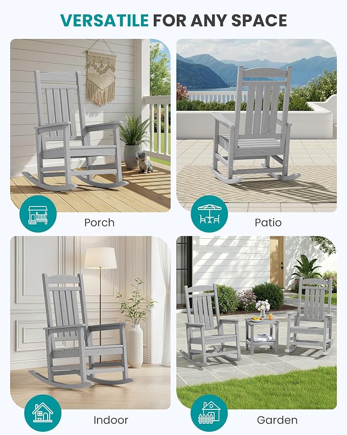 SERWALL HDPE Outdoor Rocking Chair Set of 2, Oversized Patio Rocking Chairs - Image 9