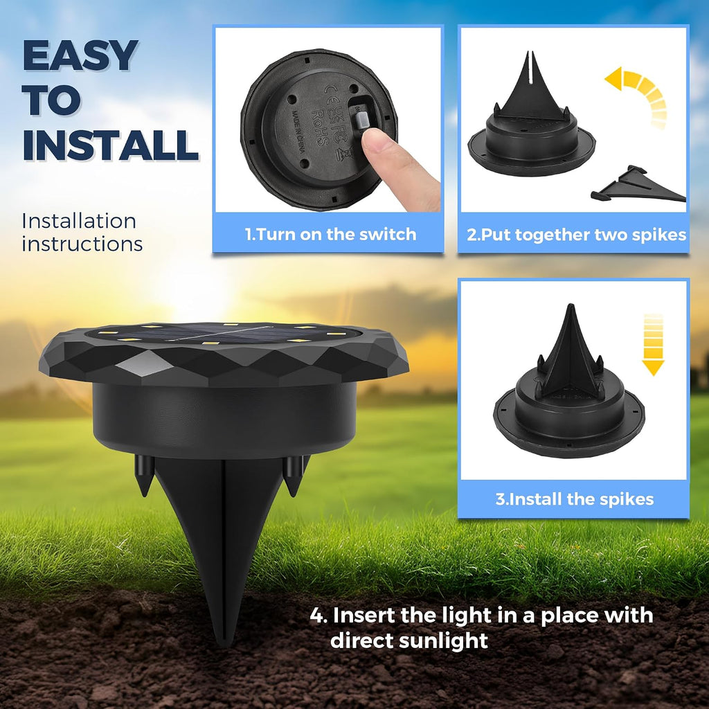 SOLPEX 12 Pack Small Solar Ground Lights, Driveway Lights Cool White | Solar Powered Pathway Lights Waterproof, Landscape Lighting for Walkway, Garden, Backyard, Patio- Black Lampshade