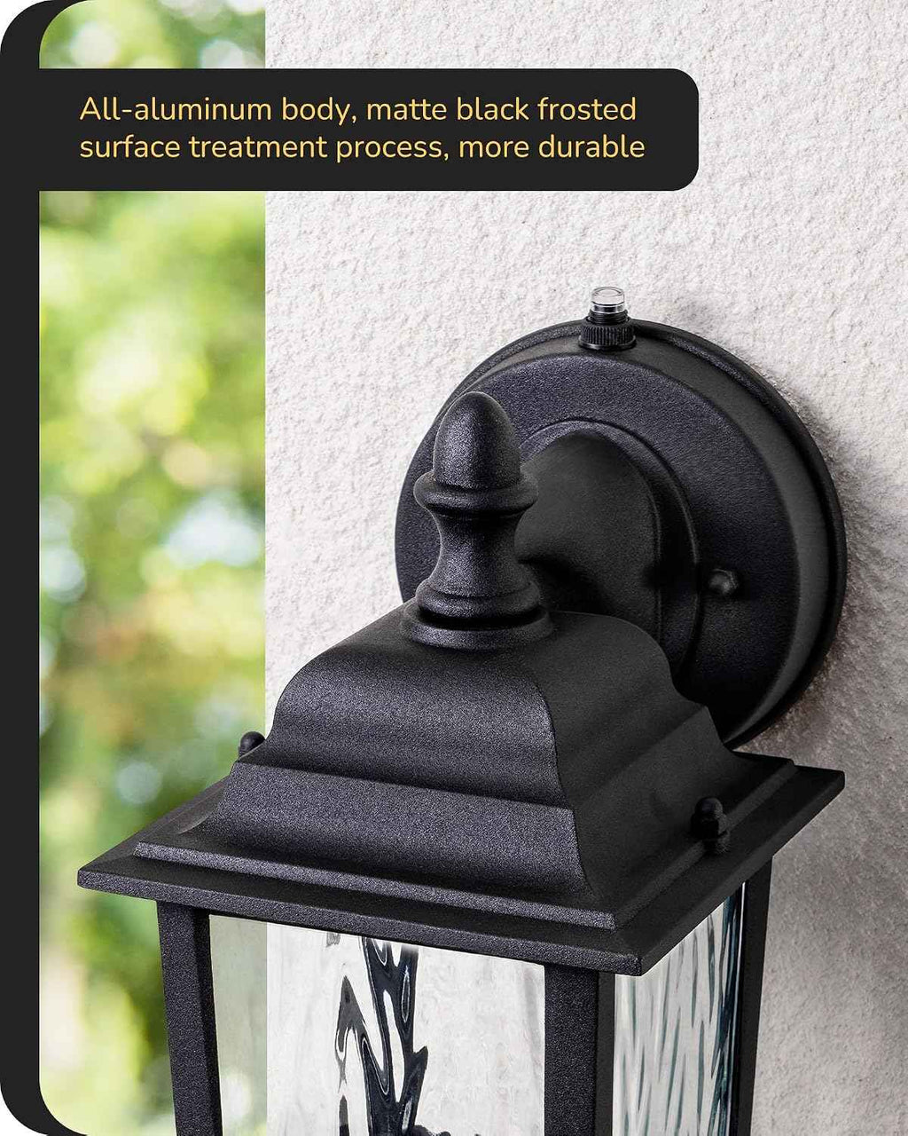EDISHINE 2 Pack Outdoor Wall Lights, Modern Dusk to Dawn Black Porch Light | Clear Water Ripple Glass, Anti-Rust Aluminum, Standard E26 Socket, Waterproof Exterior Lighting Fixtures for Front Door