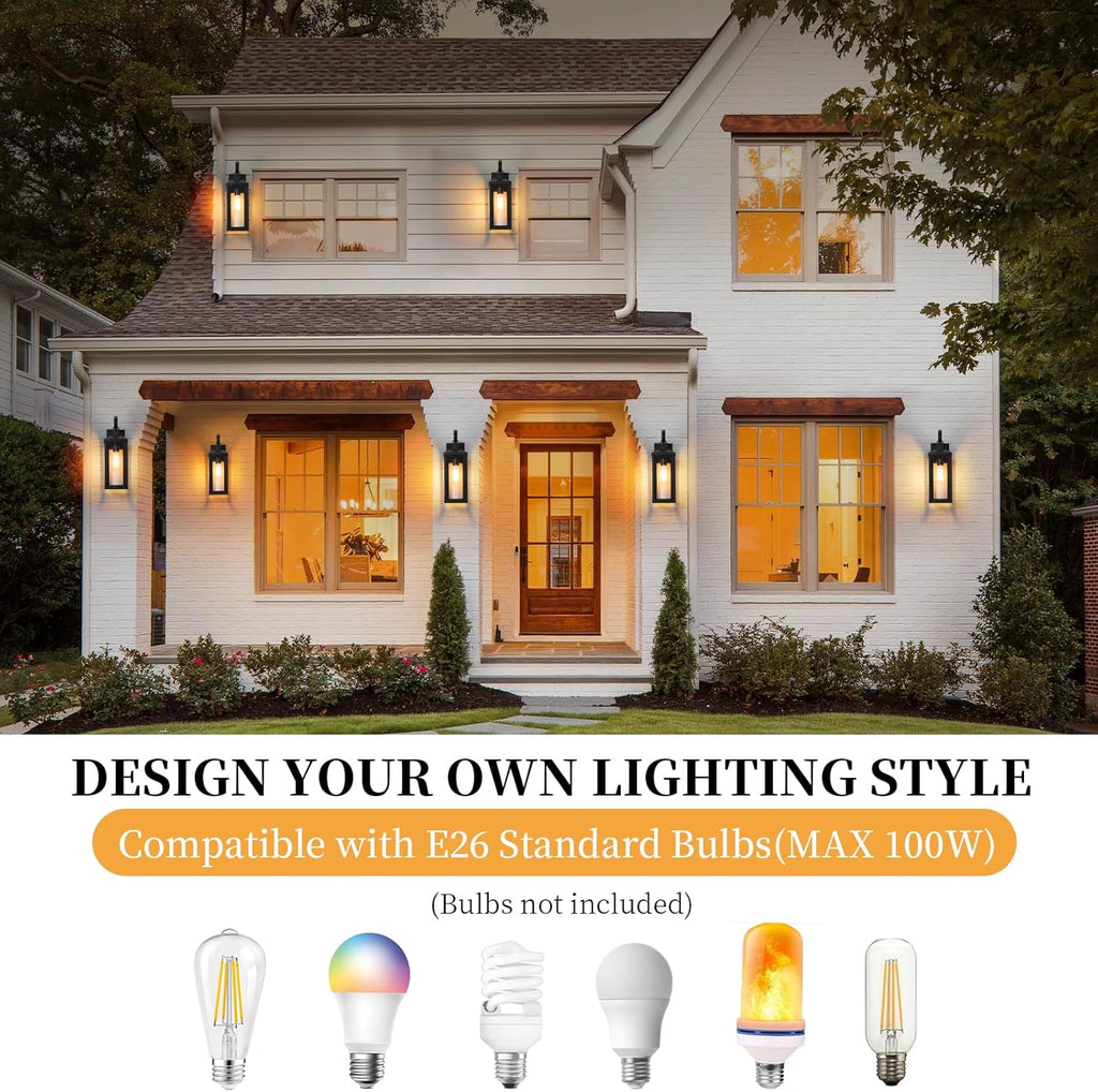 17" Large Outdoor Wall Light Fixtures 2-Pack, Matte Black | Anti-Rust Waterproof, Tempered Glass, Modern Farmhouse, Porch Lights Outdoor Sconces Exterior Lighting for Garage House