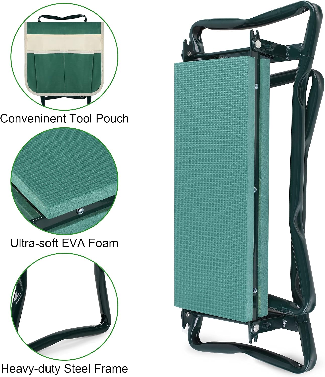 Foldable Garden Kneeler and Seat Heavy Duty Gardening Stool Kneeling Bench with Large Tool Pouch and Wider EVA Foam Kneeling Pad, Gifts for Women Men Seniors Gardener