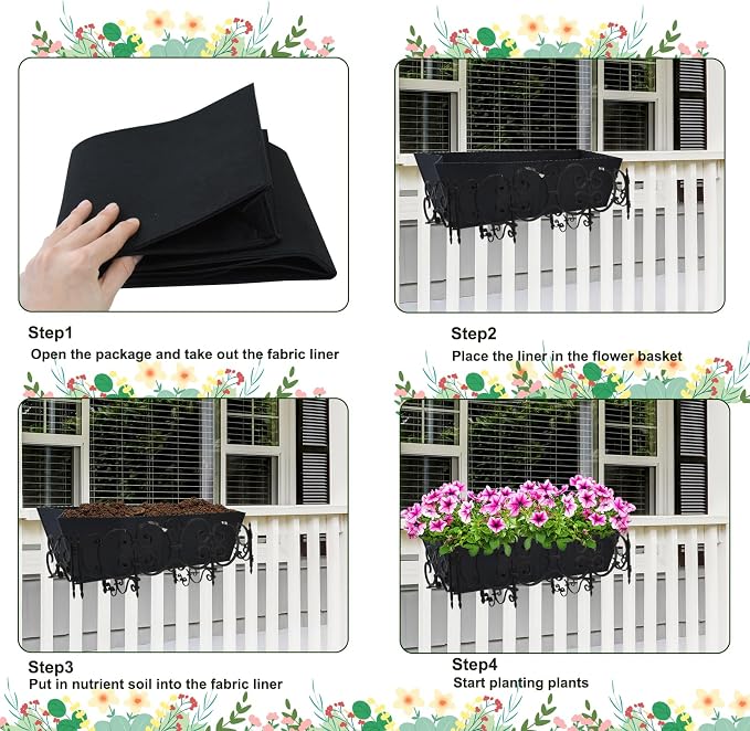 4PCS 24Inch Rectangle Window Box Liner Felt Planter Basket Liner Insert Black - Image 5